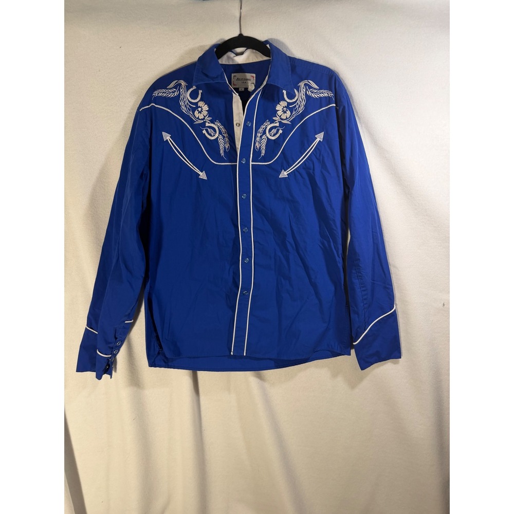 Ace of Diamond USA Western Shirt Mens L Blue Pearl Snap Embroidered Cowboy Rodeo